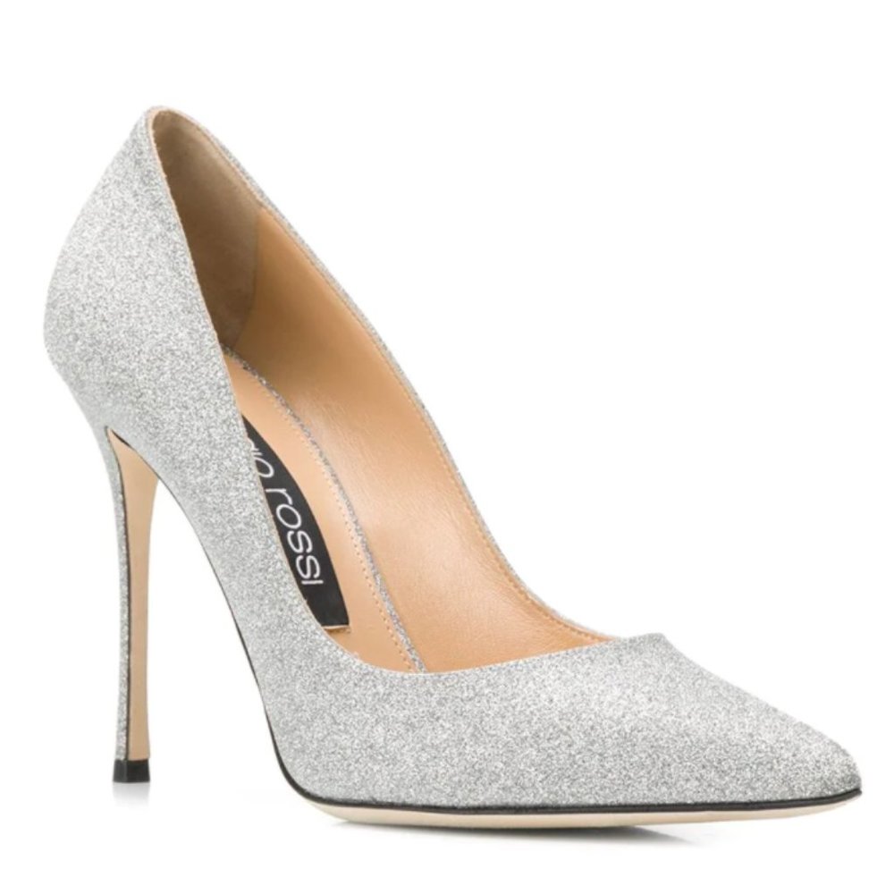 Sergio Rossi Metallic Glitter Stiletto Pumps 37.5
